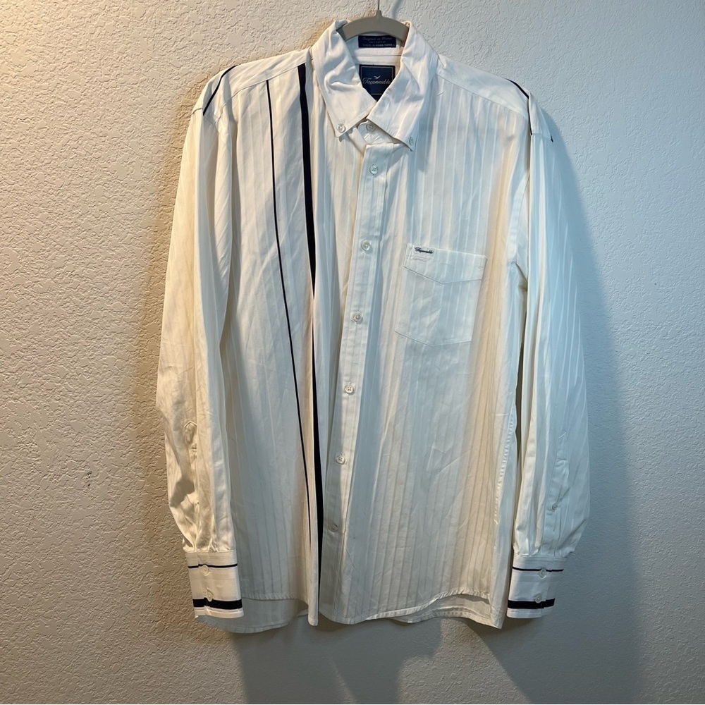 Men’s Faconnable white with blue stripe long sleeve button down shirt size M